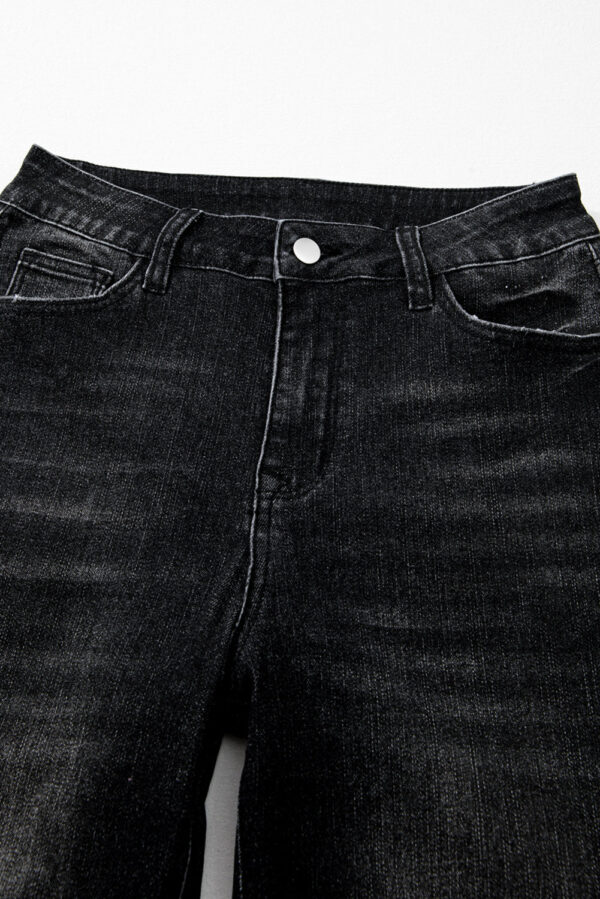 Carbon Grey Mineral Wash Raw Hem High Waist Flared Jeans - Image 5