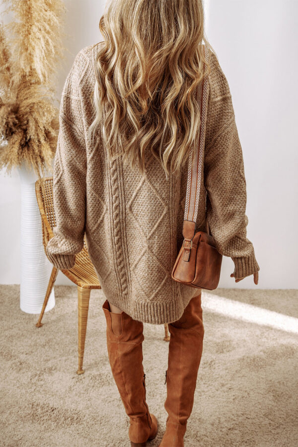 Parchment Cable Knit Drop Shoulder Loose Fit Sweater Dress - Image 4