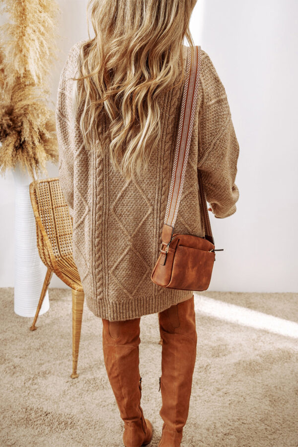 Parchment Cable Knit Drop Shoulder Loose Fit Sweater Dress - Image 2