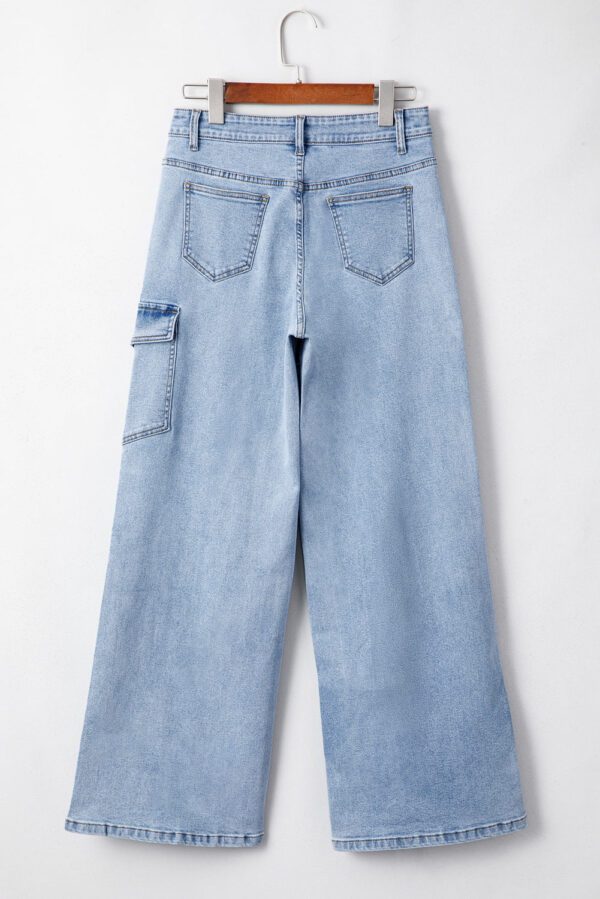 Beau Blue Bowknot Decor Boyfriend Cargo Jeans - Image 4