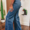 Sail Blue High Waist Button Fly Seamed Raw Hem Flare Jeans - Image 3