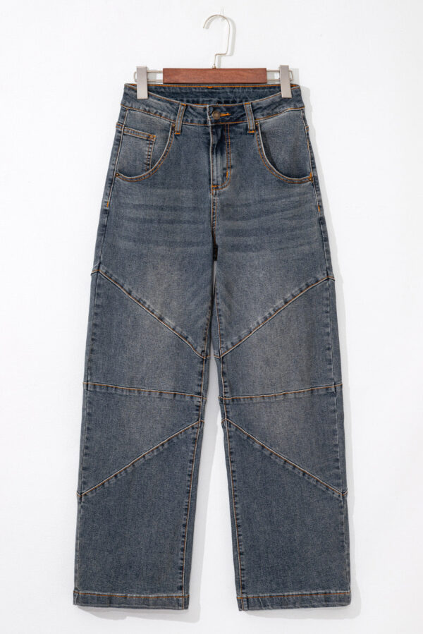Sail Blue Exposed Stitching Loose Straight High Waist Jeans - Image 6