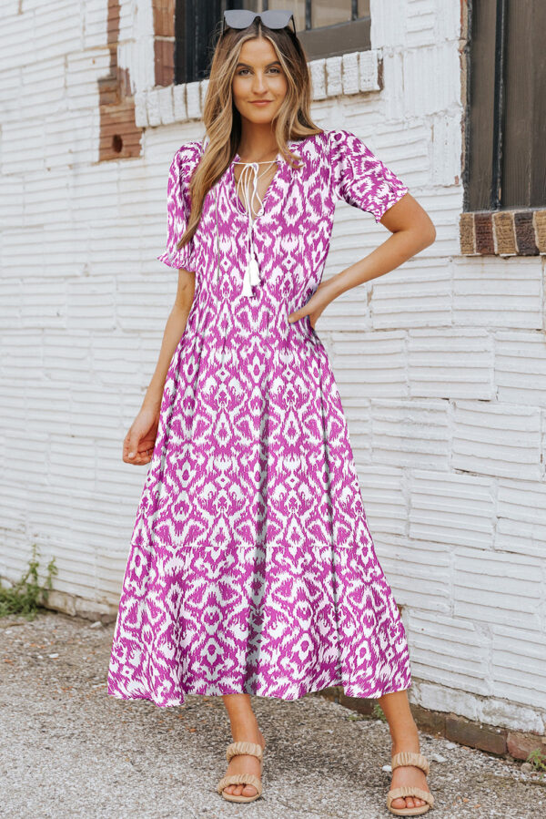 V Neck Casual Geometric Print Maxi Dress - Image 13
