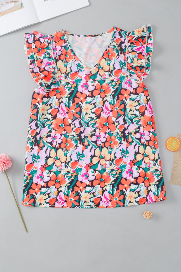 Multicolour Tiered Ruffled Sleeve Floral Blouse - Image 2